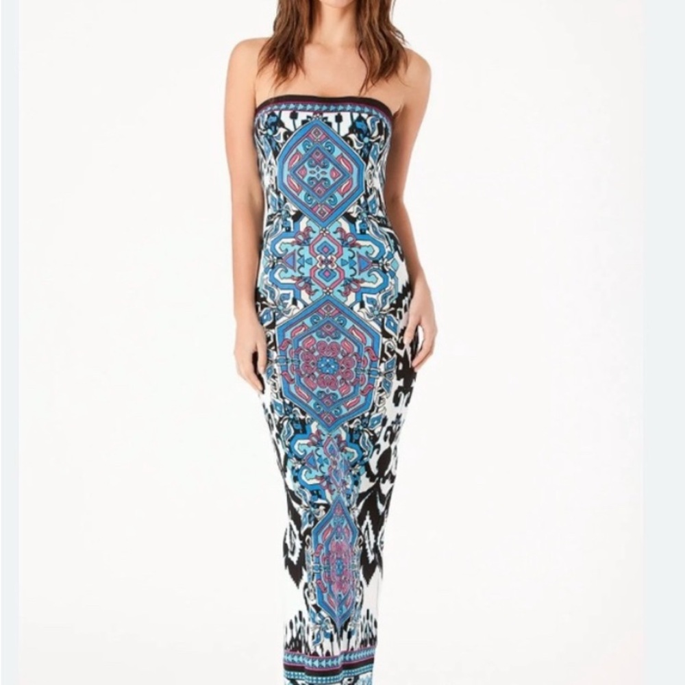 Hale Bob Blue and Pink Strapless Bodycon Dress